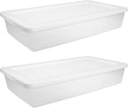 2-Pack 41 Quart Clear Plastic Underbed Storage Container with White Snap-On Lid for Dorm Room, Apartment, and Small Space Storage