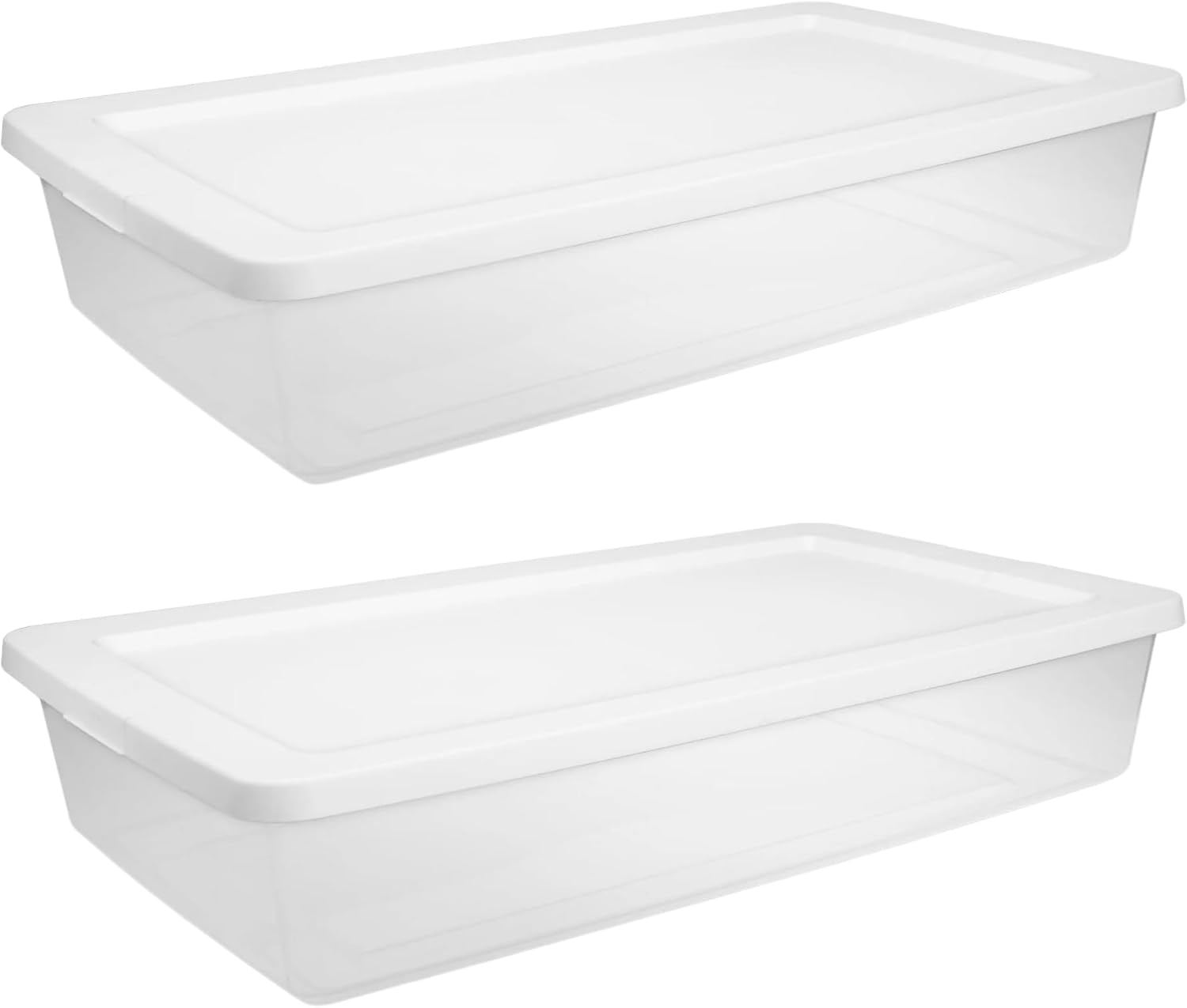 2-Pack 41 Quart Clear Plastic Underbed Storage Container with White Snap-On Lid for Dorm Room, Apartment, and Small Space Storage