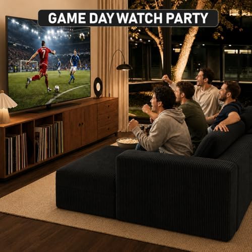 151" U Shaped Cloud Sectional Couch Modular Sofa, Comfy Oversized Boneless Couches for Living Room, Plush Corduroy Sectional Sofa Set with Ottoman Storage Console USB, Olive Dark Gray