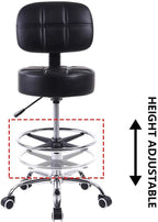 KKTONER Swivel Round Rolling Stool PU Leather with Adjustable Foot Rest Height Adjustable Task Work Drafting Chair with Back (Black)