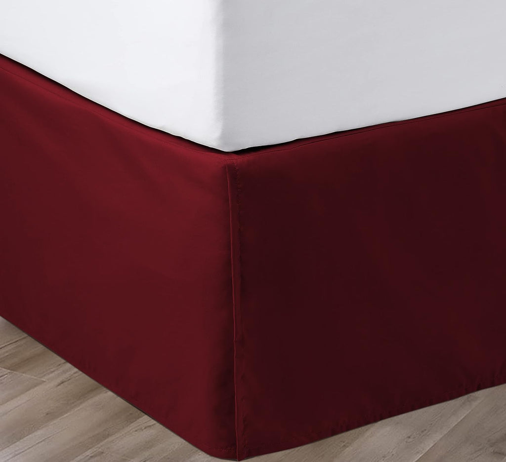 jaycorner King Bed Skirt with 9" inch Drop - Platform Style with Secure Fit, Classic Tailored Look, Elegant Pleated Style Dust Ruffle, Split Corners, 100% Cotton (Burgundy, Solid)