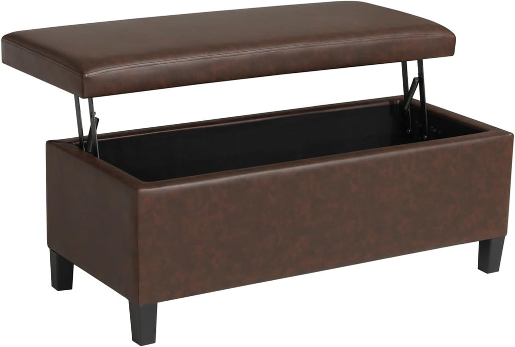 Homebeez 42 Inch Faux Leather Storage Ottoman Bench with Lift Top, Modern Rectangular Foot Rest for Living Room, Bedroom, Entryway, End of Bed, Blackened Red