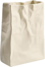 Relexome Paper Bag Vase Crinkle Wide Ceramic Flower Vase Cream White Boho Wabi-Sabi Vases, Cute Home Office Living Room Decor Aesthetic Unique Bookshelf Decorative, Bouquet Gifts for Women Girl 8 Inch