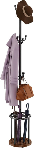 Coat Rack Freestanding, Coat Rack Stand with Umbrella Holder, Coat Tree, Coat Hanger Stand with 12 Hooks for Clothes Bag Hats, Hat Rack Hall Tree Coat Hanger Umbrella Stand for Entryway