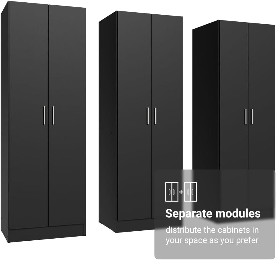 Madesa Kitchen Pantry Set Storage Cabinet 70" L 6 Doors 12 Utility Shelves 9 Adjustable Shelves Wooden Organization Unit Anti Tipping - Black