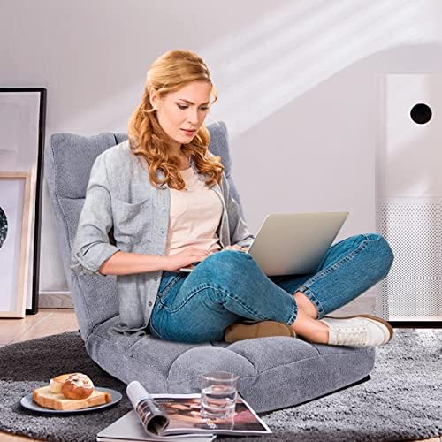 Giantex Floor Chairs for Adults - Floor Gaming Chair with Back Support, 14 Adjustable Position, Coral Velvet Cover and Thick Sponge Padding, Floor Seating Lounge for Reading, Watching TV (Silver Grey)