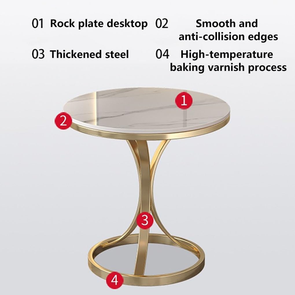 Small Round Table, Couch Side Table, Nightstand, TV Tray Table for Living Room, Bedroom, Modern Simple Balcony Sofa Table with Metal Bracket for Working Watching Movies Breakfast(A,50CM)