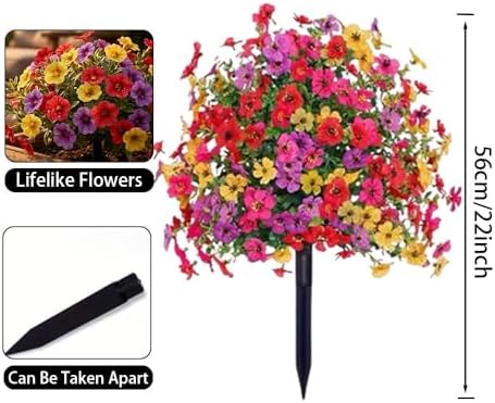 Faux Petunias with Ground Stake, UV Resistant & Waterproof Artificial Flowers, Realistic Fake Flowers for Garden In Ground, Yard, Porch, Planter – Indoor Outdoor Home Decoration (Purple 3 Pcs)