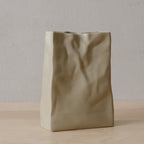 WENSHUO Flower Vase, Ceramic Crinkle Paper Bag Vase, 7.87in, Coconut Café | 7.9 x 5.7 x 2.6 in ceramic paper bag vase, 1.91 lb. Crinkled shape and matte speckled Crème glaze for modern home decor.
