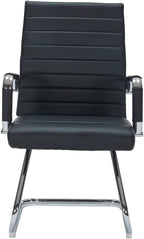 Black Waiting Room Guest Chair No Wheels, Leather Conference Room Reception Chair with Back Support, Ergonomic Desk Chairs with Sled Base, Set of 2, Black.