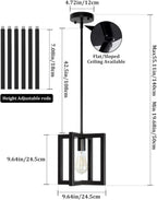 Modern Pendant Lighting for Kitchen Island 1-Light Farmhouse Black Light Fixtures Hanging Adjustable Small Square Chandeliers Ceiling for Dining Room Entryway Hallway
