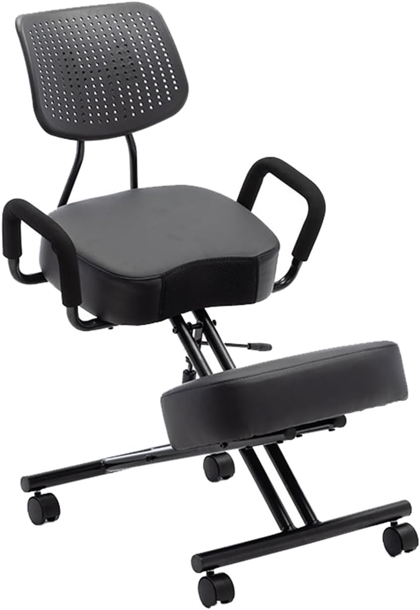 Ergonomic Posture Chair with Wheels,Kneeling Chair with Armrests,Steel Lumbar Support Kneeling,Adjustable Stool for Home Office(PU Leather)