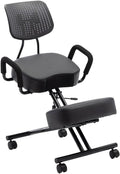 Ergonomic Posture Chair with Wheels,Kneeling Chair with Armrests,Steel Lumbar Support Kneeling,Adjustable Stool for Home Office(PU Leather)