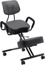Ergonomic Posture Chair with Wheels,Kneeling Chair with Armrests,Steel Lumbar Support Kneeling,Adjustable Stool for Home Office(PU Leather)