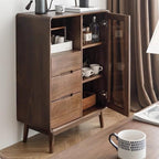 Sideboard Buffet Cabinet Black Walnut Sideboard Wine Cabinet Dining Side Glass Door Storage Furniture Living Room Entrance Decoration