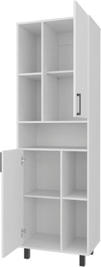 23.6" D*16.2" W*74.8" H Freestanding Kitchen Pantry with 4 Shelves, 2 Single Doors, Rectangular Wood Storage Cabinet, Modern Minimalist, for Living Room, Dining Room, White