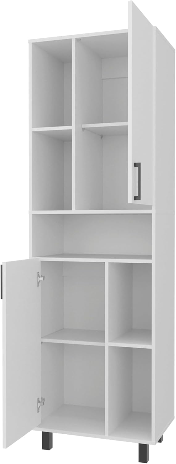 23.6" D*16.2" W*74.8" H Freestanding Kitchen Pantry with 4 Shelves, 2 Single Doors, Rectangular Wood Storage Cabinet, Modern Minimalist, for Living Room, Dining Room, White