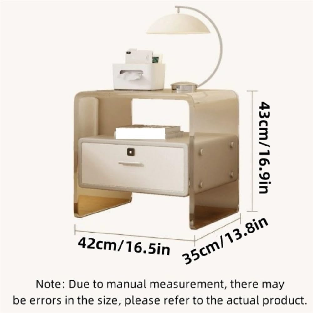 Nightstand with Drawer and Open Storage Acrylic Bedside Tables Side Table with Storage Transparent End Table for Home Decor Lightweight(White)