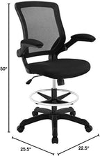 Pemberly Row Mesh Back Drafting Stool, Black Finish, Adjustable Height with Pneumatic Gas Cylinder, Flip-Up Arms, Foam Seat with Mesh Fabric, Ergonomic Tall Chair for Studio or Office Use