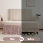 vctops Wrap Around Bed Skirt with 15 Inch Drop, Adjustable Elastic Dust Ruffled Bedding Skirt Fade Resistant Bedskirt, Easy to Install (Dusty Pink, Queen)