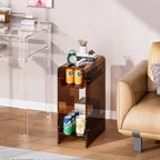Acrylic End Table with Storage, Narrow Slim Side Table for Small Spaces Skinny nightstand Bedside Table for Bedroom, Living Room, Office (Brown)