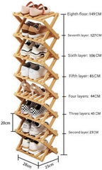 Simcat Bamboo Shoe Rack, Portable Folding Shoe Storage Rack,No Installation Free Standing Shoe Rack for Entryway, Closet, Dorm/Small Spaces (Eight layers of primary colors)