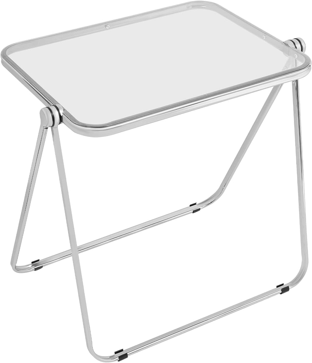 Clear Foldable Side Table - 25x20in Small TV Tray for Snack Dinner on Couch, Folding Table for Home Office Sofa Small Space