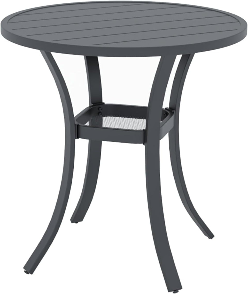 Anmutig 27.5 Inch Round Outdoor Metal Table for 2, Patio Bistro Table with Curved Legs, All Weather Slatted Table for Lawn, Garden, Balcony, Deck, Black