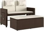 Garden Bench Brown, Cream White,Reclining Garden Bench with Adjustable Armrests & Luxurious Cushions Brown Poly Rattan Outdoor Seating for or Terrace Patio Furniture