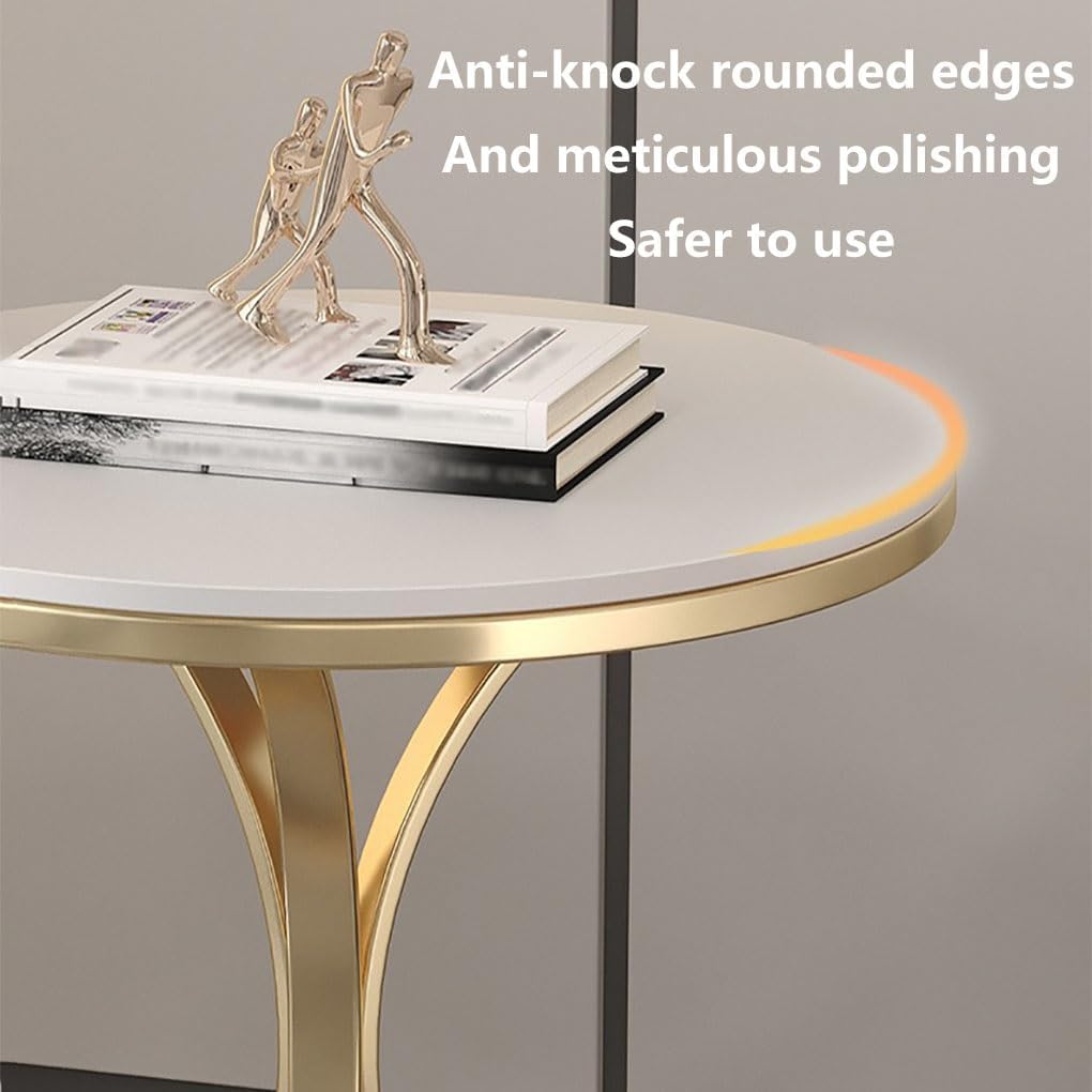 Small Round Table, Couch Side Table, Nightstand, TV Tray Table for Living Room, Bedroom, Modern Simple Balcony Sofa Table with Metal Bracket for Working Watching Movies Breakfast(A,50CM)