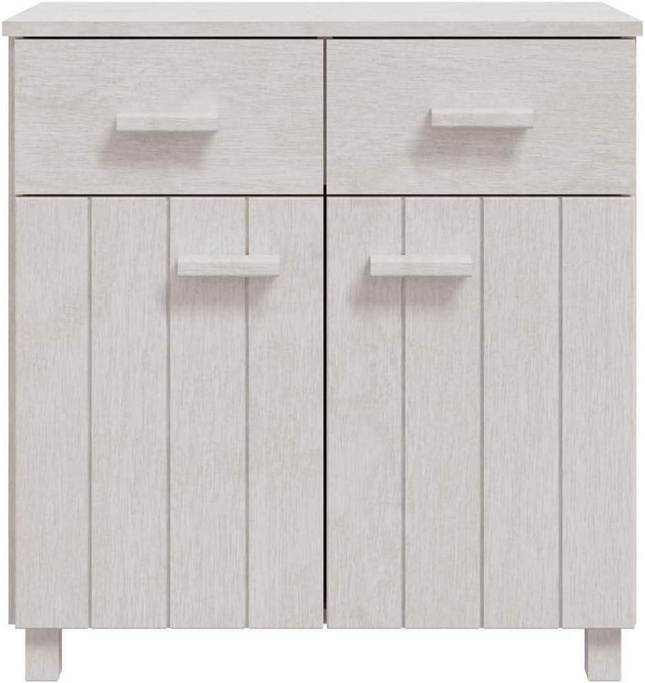 White Sideboard Buffet Cabinet, Solid Pine Wood Storage Credenza with Doors and Drawers, Modern Accent Cupboard Console for Dining Living Room, 31.1 x 15.7 x 31.5 in