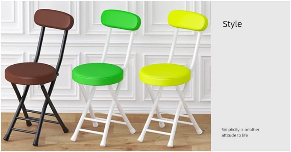 Foldable Bar Stool with Backrest, Portable Folding Chair for Kitchen, Breakfast Bar, Desk, Living Room - PU Padded Round Seat Cushion (Color : Pink)