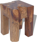 Solid Teak Wood Stool, Square Rustic End Table for Living Room Bedroom, Sturdy Compact Footrest Seat, 15.7 inch Height, Brown