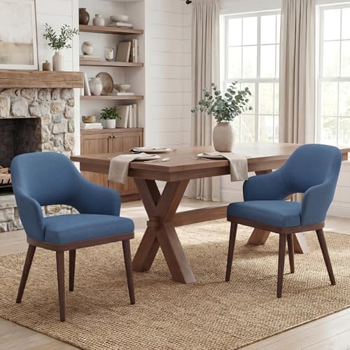 MALOL Wooden Dining Chairs Set of 2, Modern Fabric Upholstered Dining Room Chair, Kitchen Side Chairs, Farmhouse Dinner Chair with Open Back for Kitchen, Blue