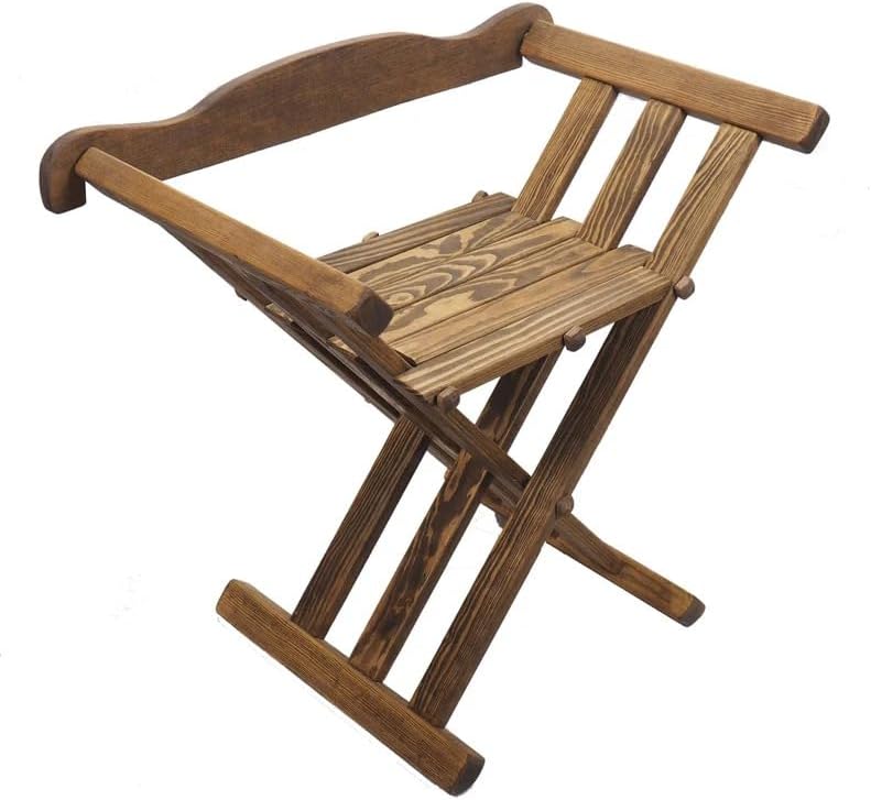 Dark Oak Medieval Viking Folding Chair with Backrest & Armrests, Rustic Solid Wood Portable Foldable Seat for Outdoor & Indoor Use