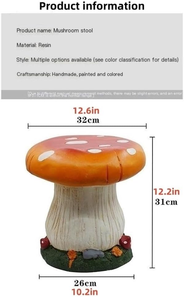 Small Mushroom Shape Ottoman, Outdoor Garden Resin Decorative Mushroom Stool, Red