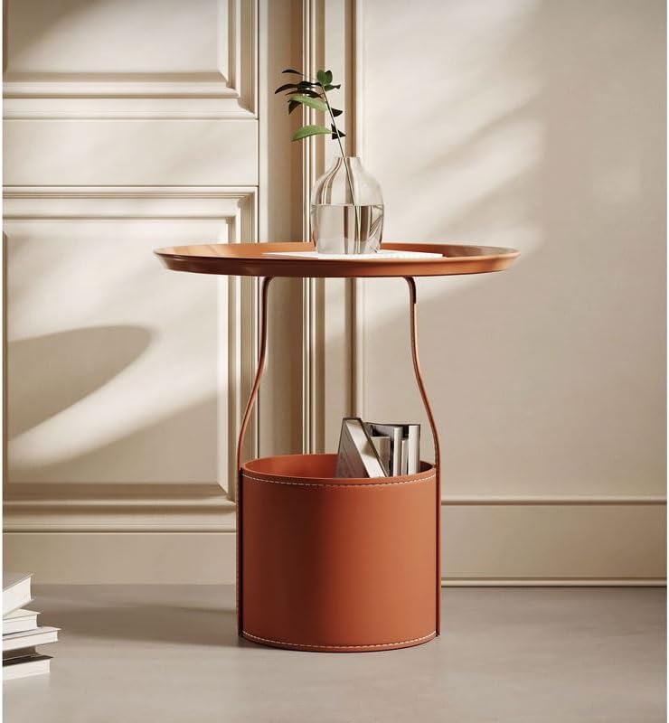 Living Room Furniture Nordic Sofa Side Table Saddle Leather Living Room Home Balcony Storage Small Round Side Tables Living Room