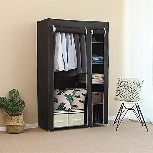 Wardrobe Black Canvas Closet Wardrobe Household Portable Clothes Shoe Storage Organizer Shelf Rack Fabric Bedroom Furnitur Wardrobe Rack (Color : 1PC)