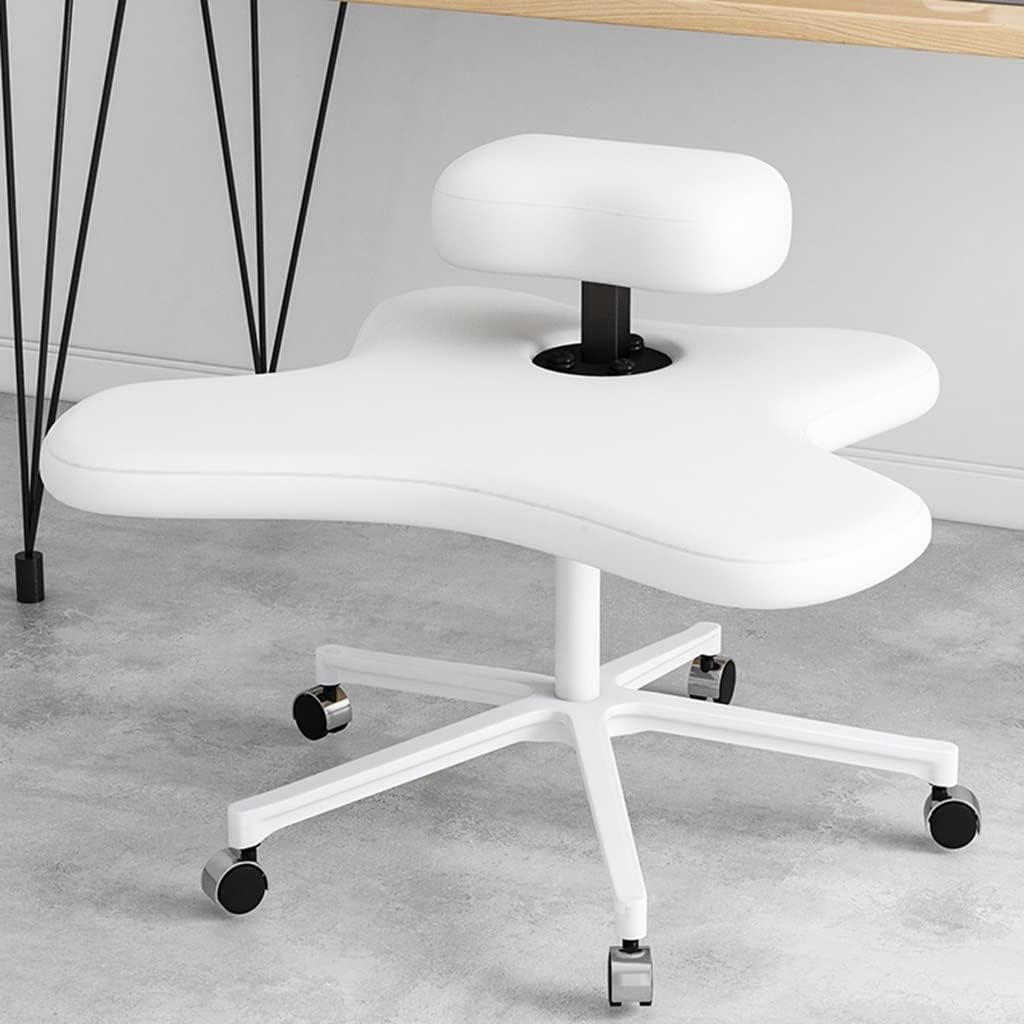 Kneeling Chair, Ergonomic Seat, Five Pronged with Caster Support Legs, Height Adjustable Stool for Posture Improvement and Correction, Suitable Home Office Use, Multi Colour Options (White)