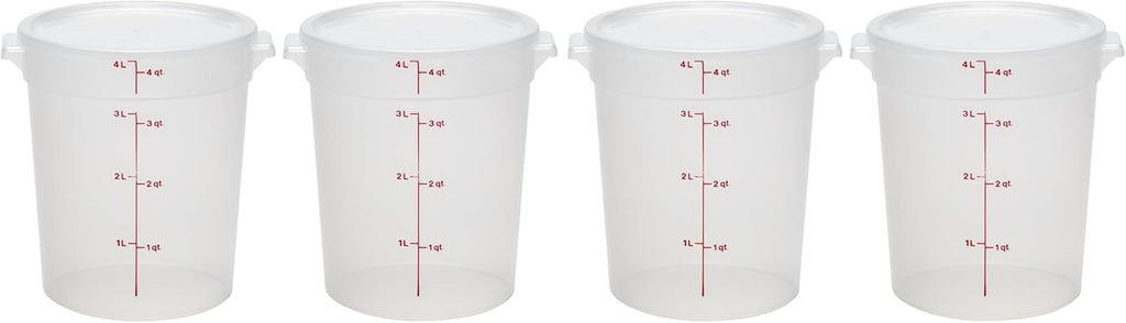 Cambro Food Storage Containers with Lids (BPA-Free) - 4 Quart - Food Grade Buckets with Lids (4 Pack) - For Dough Proofing and Brining (Translucent)