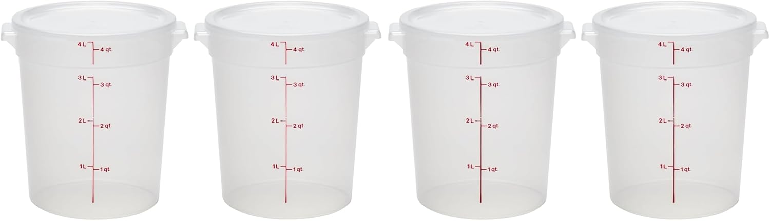 Cambro Food Storage Containers with Lids (BPA-Free) - 4 Quart - Food Grade Buckets with Lids (4 Pack) - For Dough Proofing and Brining (Translucent)