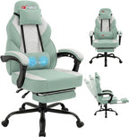 Shintenchi Big and Tall Gaming Chair Fabric Pocket Spring Cushion,High Back Recliner with Footrest and Headrest for Adults, Massage Lumbar Support for Home Office, Ergonomic Computer Desk Chair, Green