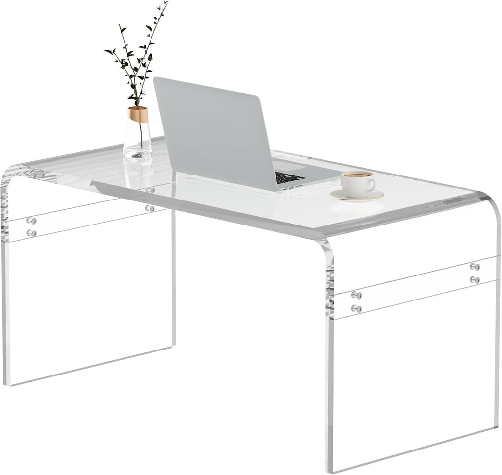 Premium Need Assembly 32" Acrylic Coffee Table,Clear Lucite Coffee Table for Living Room,Rectangle Plexiglass Center Waterfall Table,Supports 180 LBS,32"x16"x16",0.6" Thick Fit for 2 Seat Sofa