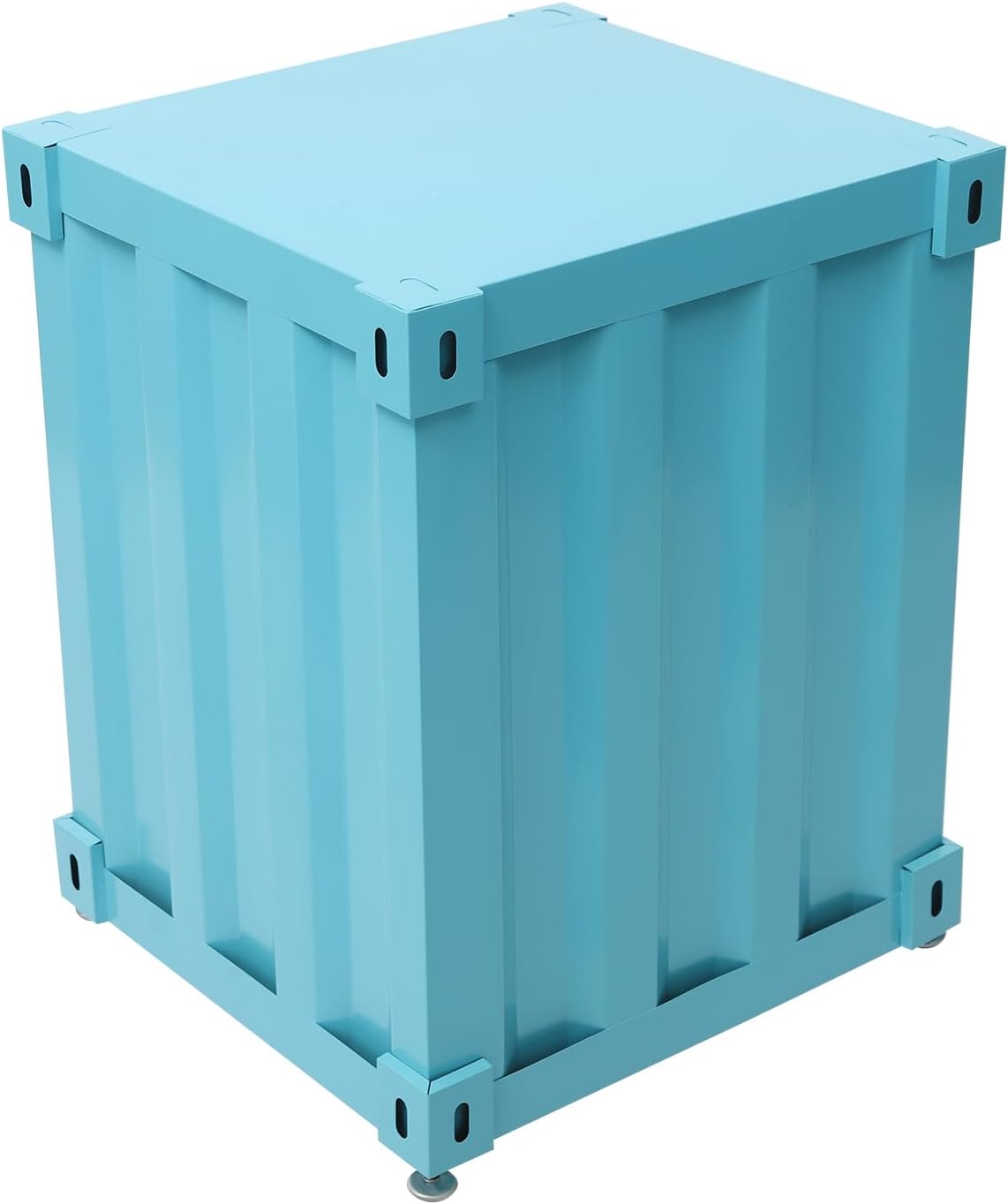 DouSeiAi Industrial Style End Table, Metal Shipping Container Side Table Industrial Container Cabinet for Living Room and Bedroom, Iron Bedside Nightstand, Blue