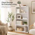 Simple Deluxe Industrial 4-Tier Shelf Bookcase - 9.2" D x 23.8" W x 42" H Tall Floor Standing Open Bookshelf for Home Office, Living Room, and Bedroom Storage, White
