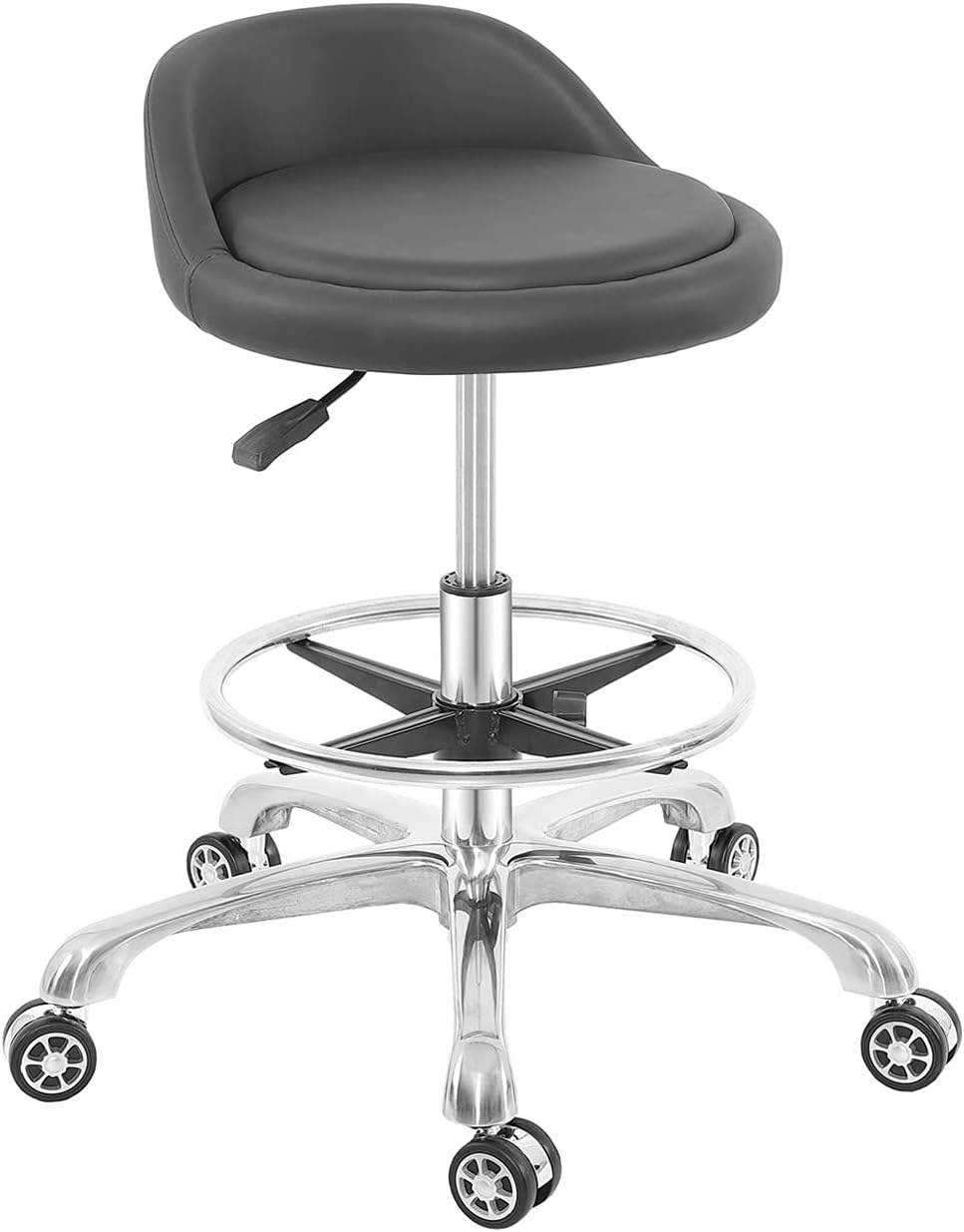 Rolling Stool Adjustable Drafting Chair, Heavy Duty Metal Base with Back Support Foot Rest, for Office Home Shop Kitchen Beauty(Large)