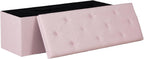 DUMOS 43in Foldable Storage Ottoman Bench, Storage Chest, Large End of Bed Foot Rest Stool with Padded Seat, Bedroom Bench for Living Room, Support 660lbs, Pink