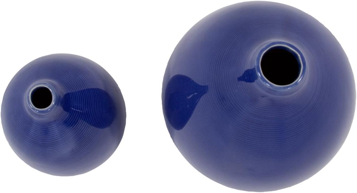 Howard Elliott Collection Glazed Ceramic Flower Or Decorative Home Vase Set, Cobalt Blue, 2 Piece, 7 x 12 Inch and 5 x 8 inch