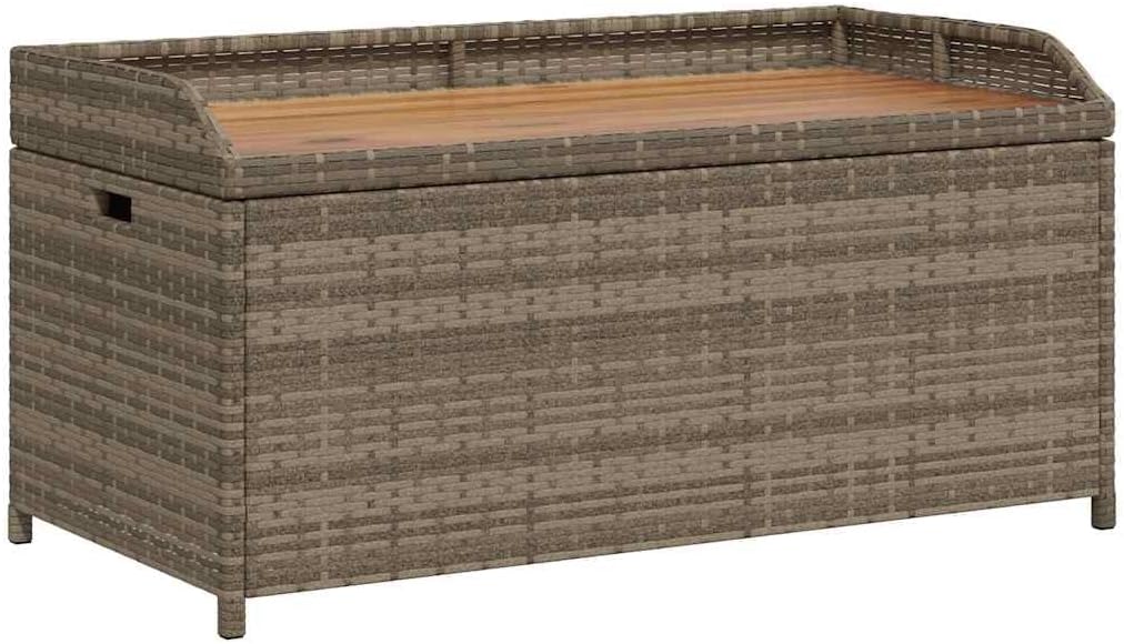 Outdoor Storage Bench with Waterproof Liner, 39.4-inch PE Rattan Garden Seat with Acacia Wood Accents, Patio Deck Box for Cushions and Gardening Supplies, Gray