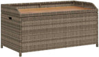 Outdoor Storage Bench with Gas Spring Lid, Patio Deck Box with Seating for Two, Waterproof Synthetic Poly Rattan and Acacia Wood Garden Seat, 39.4 Inch